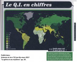 Q.I moyens par pays (Science et Vie, janvier 2017).